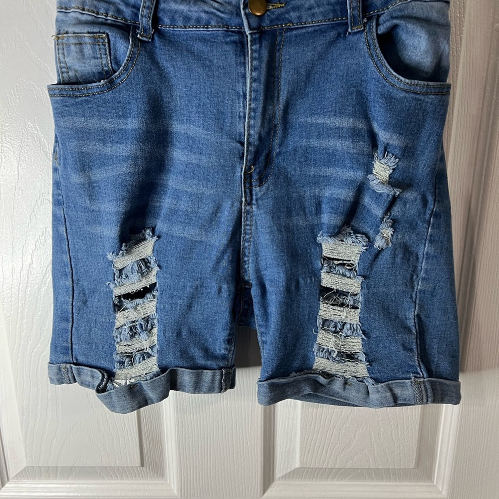 SHEIN Blue Distressed Denim Jean Shorts